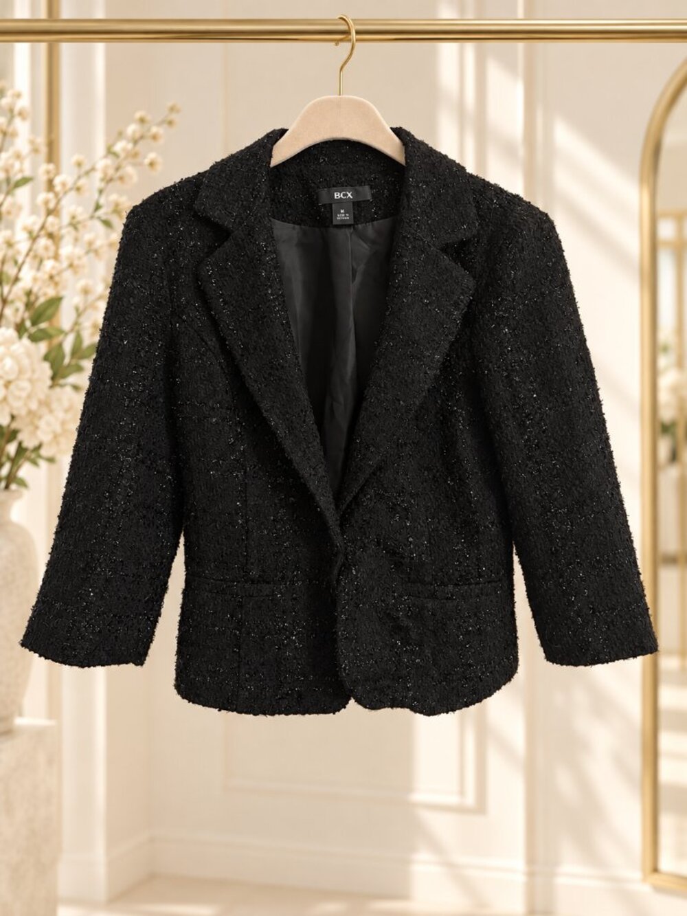 BCX Black Metallic Tweed Bouclé Blazer Jacket Women’s M Sparkle Lined